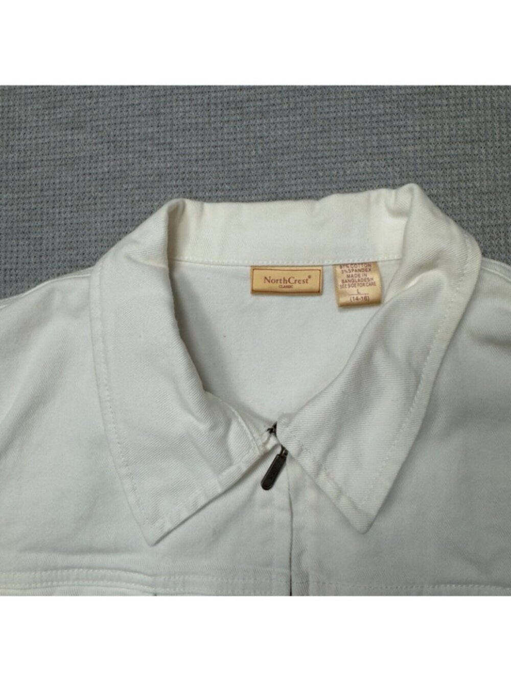 NorthCrest Denim Jacket Womens Sz Large White Full Zip Long Sleeve Chest Pockets - Picture 10 of 16